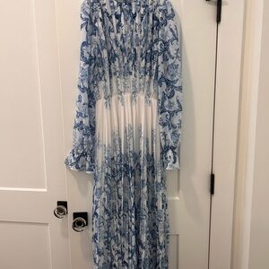 Elegant Blue and White Floral Maxi Dress